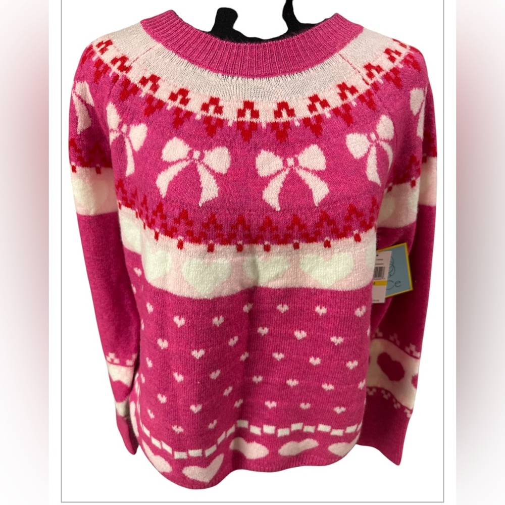 NWT CeCe Sweater Valentine's Day women's Medium Bows and Hearts - Picture 9 of 15